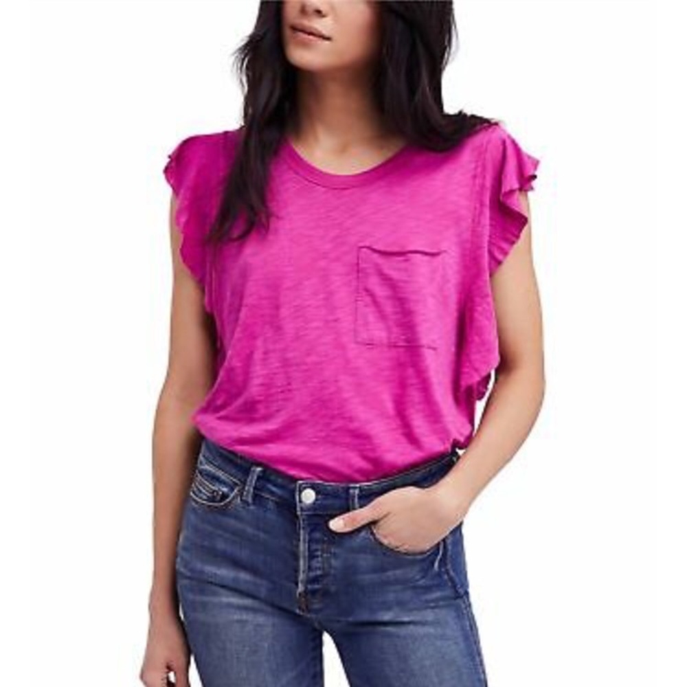 NWT Free People so easy ruffle tee top Sz L